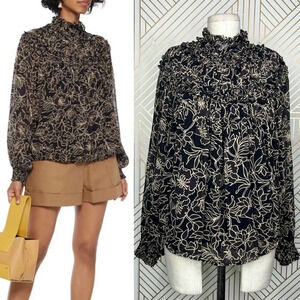 Nicholas Romi Ruffle Trimmed Graphic Floral Blouse in Cocoa‎ Size US 4